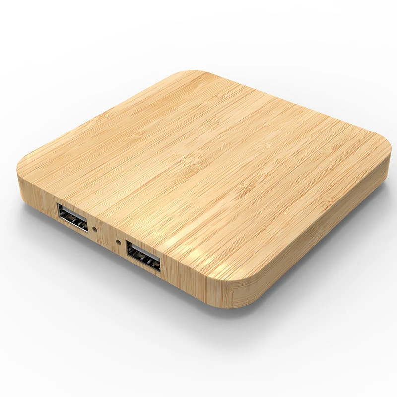 Bamboo Fast Charging Wireless Charger Dual USB Port Wooden Mobile Power Bank