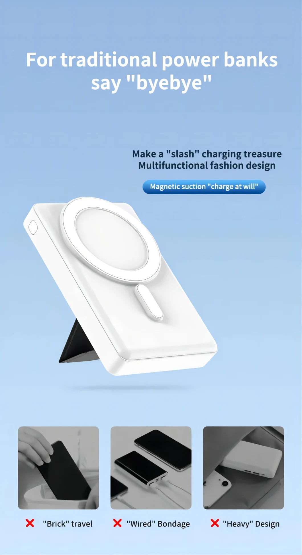 Mini Portable Magnetic Wireless Charging Power Bank for iPhone Mobile Phone